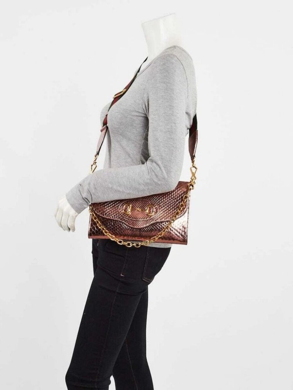 Gucci Pink Metallic Snakeskin Horsebit 1955 Small Crossbody Bag - Picture 11 of 11
